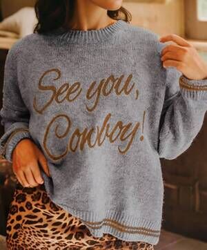 NEW LEGEND OR LIES see you cowboy embroidered sweater in light grey